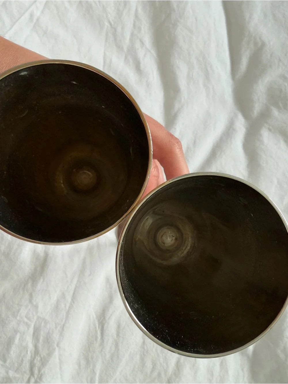 Set of Two Iridescent Glass Bowls - Amber/Gold Tone